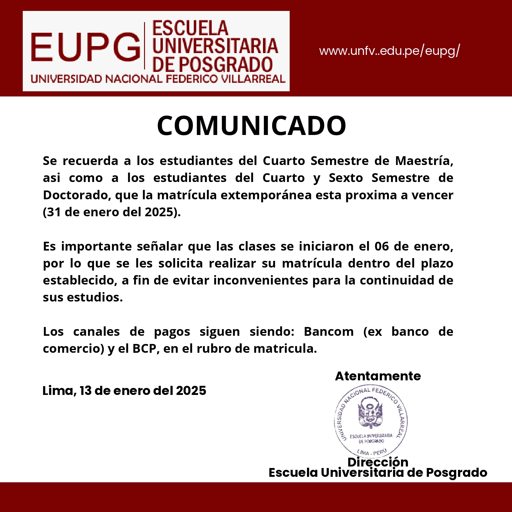 COMUNICADO MATRICULA 2024-II (IV y VI ciclo)