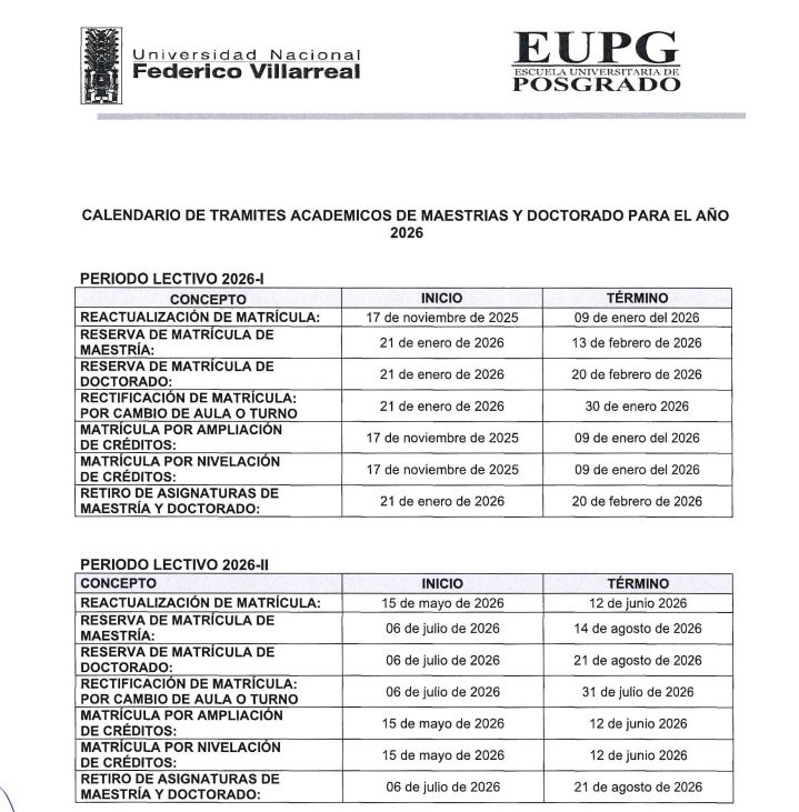 Calendario de Trámites Académicos 2026