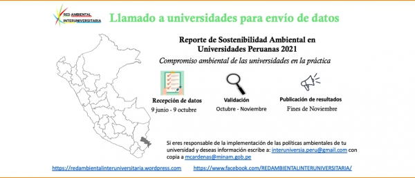 Convocatoria: Reporte de Sostenibilidad Ambiental en Universidades Peruanas 2021. Del 6 de junio al 6 de octubre